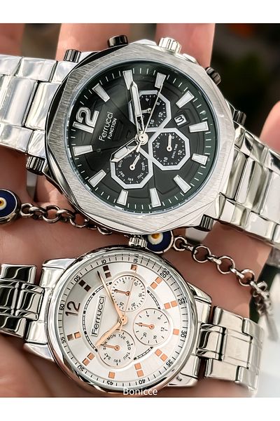 Ferrucci Brand Steel Cord Silver Color, Dear Watches + Rosary Bracelet