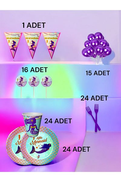 VibeHome Mermaid Themed m Pack for 24 - Birthday Party and Fun Events