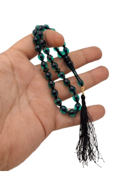 Han Ticarethane Mărgele de rugăciune din chihlimbar de culoare verde petrol
