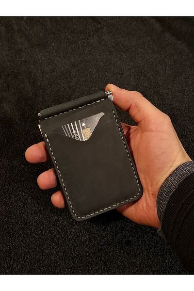 MAT Deri Anthracite Genuine Leather - Slim Design Wallet with Money Clip and Card Holder
