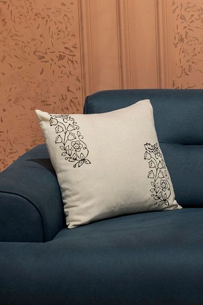 RH Rosehan Ethnic Patterned Natural Cotton Linen Hand Printed Almond Throw Pillow Cover