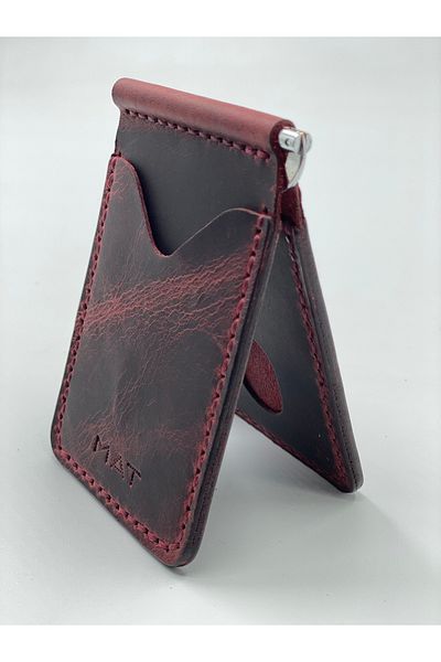 MAT Deri Burgundy Genuine Leather Money Clip Slim Design Card Holder Wallet