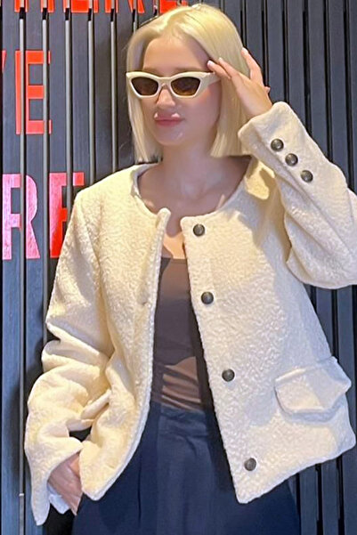 CoolLook Sıfır Bisiklet Yakalı Uzun Kollu Cep Detaylı Metal Düğmeli Kısa Bukl...