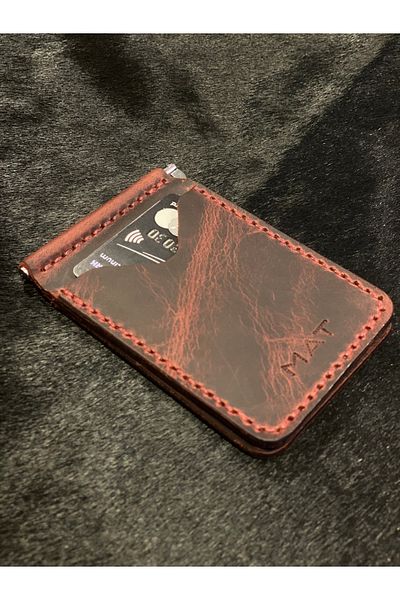 MAT Deri Burgundy Genuine Leather Money Clip Slim Design Card Holder Wallet