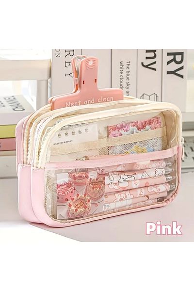 Kawai Transparent Large Capacity Soft Pink Pen Holder