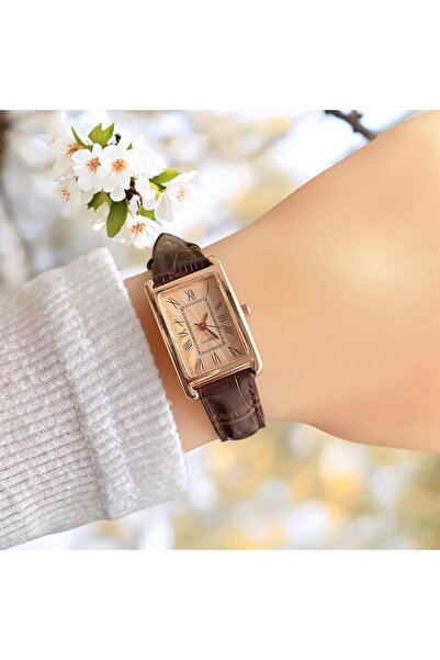 Weluxa RN1J77A65 Rose Gold Renk Kasa Acı Kahve Deri Kordonlu Kadın Kol Saati