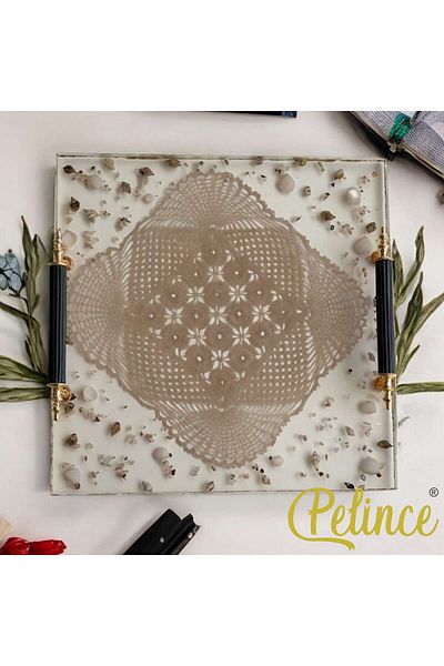 Home Epoxy Resin Lace Tray - Square Lace Sea Shell - Width 25 cm