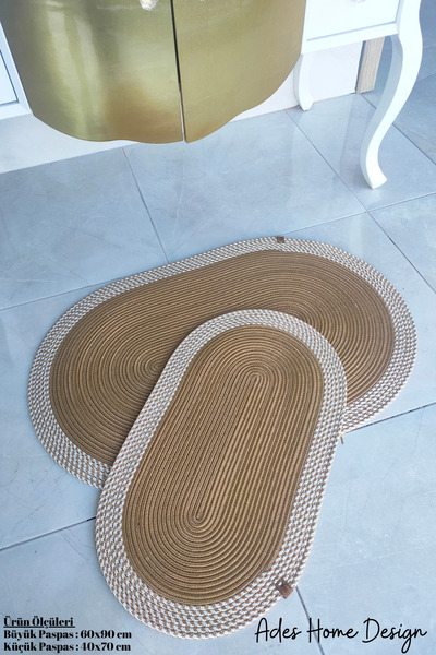 ADES HOME DESİGN Jute 2-Piece Mat, Bathroom Mat, Door Mat, Balcony Mat, Mat Set, Gift, Dowry
