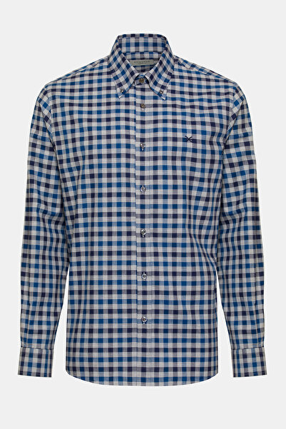 Edwards Erkek Mavi Cooper Fit Düğmeli Yaka Ekoseli Spor Gömlek