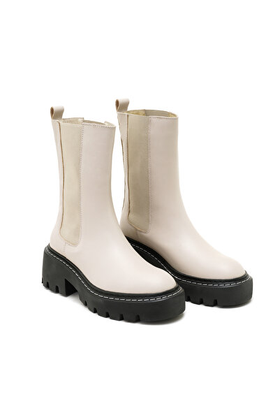 Desa Aleta Ekru Kadın Yandan Lastikli Deri Chelsea Bot