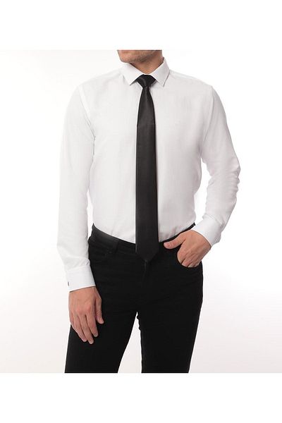 ATİLLA ÖZER Slim Narrow Fit Ironing Capable Shiny Fabric Pocketless Long Sleeve Black Tie Gift
