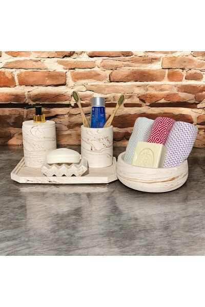 Chiko Mall Set de accesorii pentru baie din beton rustic inspirat de marmură ...