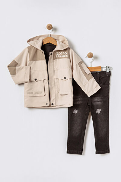 Merdia طقم للأولاد مكون من 3 قطع (H Classic Hooded Trench، تي شيرت بأكمام طوي...