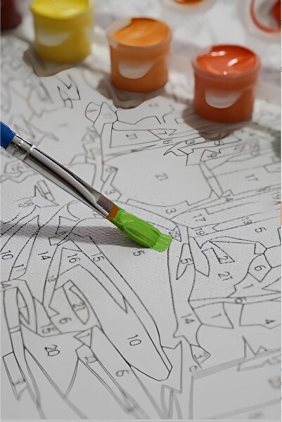 Sulepas Sayılarla Boyama Çerçeveli Hobi Seti Numaralı Tuval Fırça Boya Dahil Kasnaklı KIŞ VE KEDİ 40X50 Cm