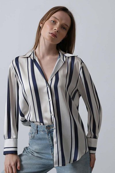 Lia Blanco's Women's Striped Satin Shirt