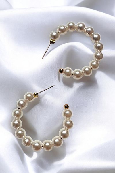 PETEK AKSESUAR Pearl Hoop Earrings Thin