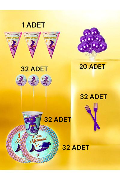 VibeHome Mermaid Themed m Pack for 32 - Birthday Party and Fun Events