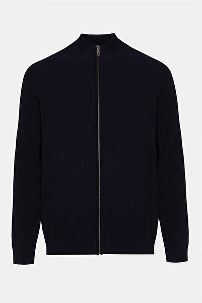 Edwards Erkek Lacivert Yün Kaşmir Karışımlı Fermuarlı Hırka