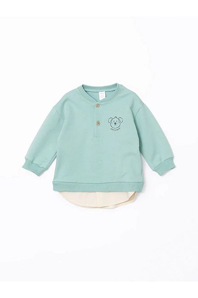 LC Waikiki Lcw Baby Green Prevailing Collar Baby Boy Sweatshirt and Pants 2 Pcs