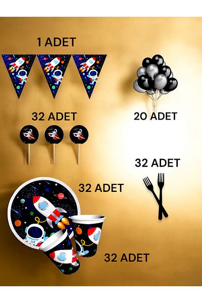 VibeHome Space Themed m Pack for 32 - Birthday Party and Fun Events