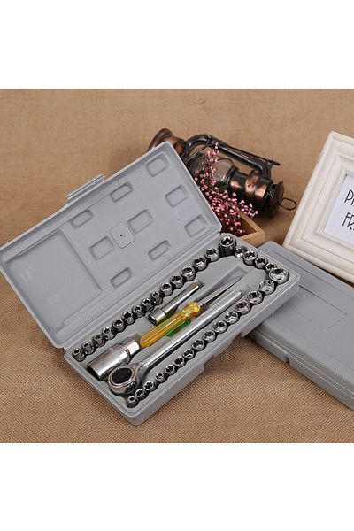 Aiwa 40 Pieces Ratchet Socket Set with Gray Bag Ratchet Wrench Screwdriver Set