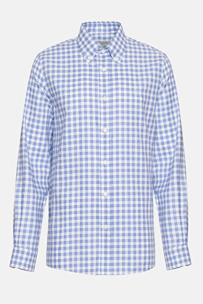 Edwards Erkek Koyu Mavi Cooper Fit Düğmeli Yaka Ekoseli Spor Gömlek