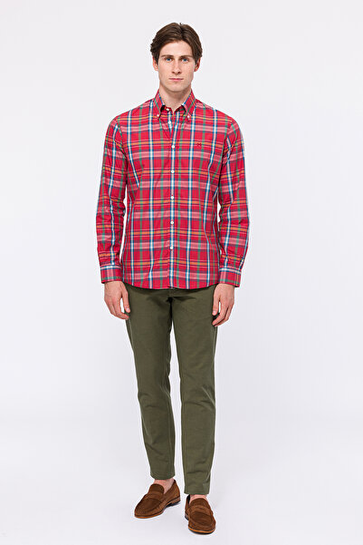 Edwards Erkek Kırmızı Cooper Fit Düğmeli Yaka Spor Gömlek
