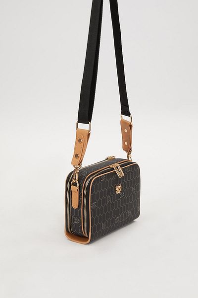 Levidor Black-Camel Double Zipper Shoulder Bag