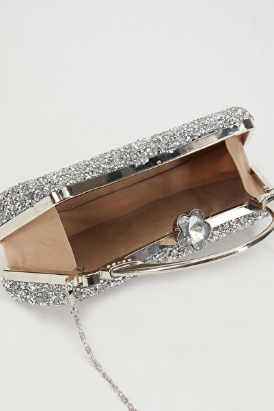 Levidor Mini Gümüş Taşlı Abiye El Çantası