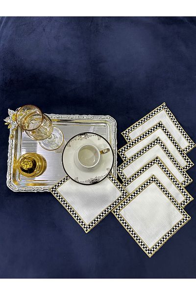 Home 6 Pieces of Embroidered Glazing Party Napkins - Presentation, Cocktail, Coffee Side and Coasters