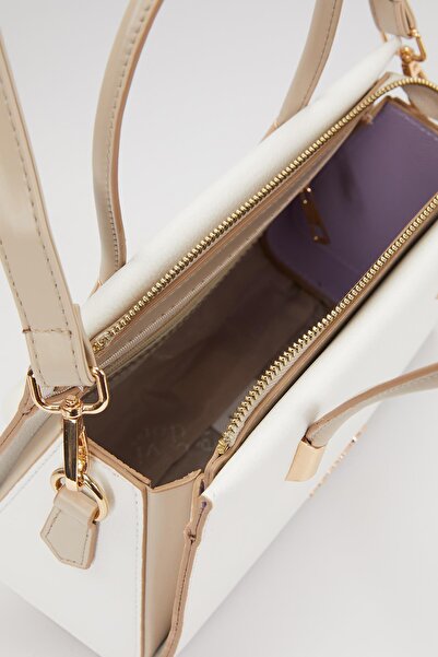 Levidor White Mink Handbag with Hidden Pocket Detail