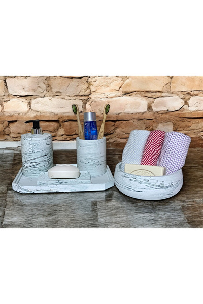 Chiko Mall Σετ αξεσουάρ μπάνιου από σκυρόδεμα με γεωμετρικό μαρμάρινο σχέδιο ...