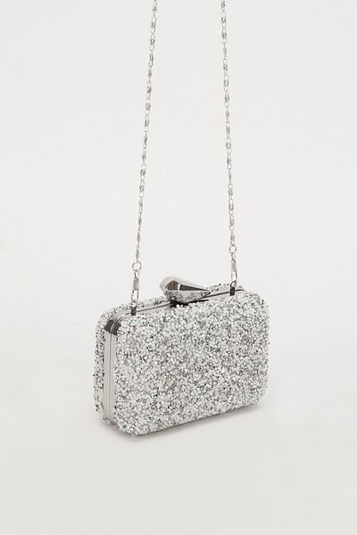 Levidor Mini Silver White Square Stone Evening Dress Clutch Bag