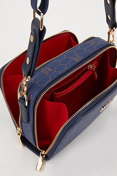 Levidor Navy Blue Double Zipper Shoulder Bag