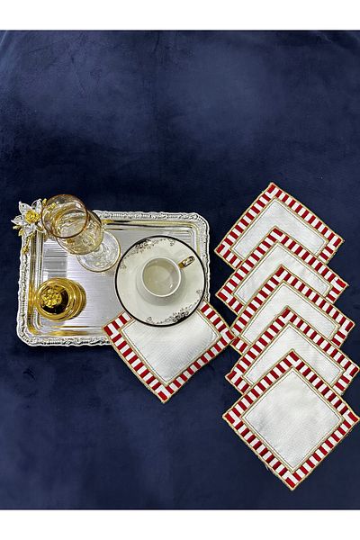 Home 6 Pieces of Embroidered Glazing Party Napkins - Presentation, Cocktail, Coffee Side and Coasters