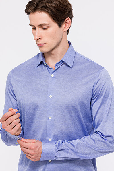 Edwards Erkek Mavi Cooper Fit Düğmeli Yaka Jersey Gömlek