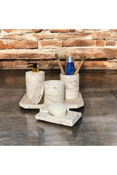 Chiko Mall Set de accesorii pentru baie din beton cu model de marmură elegant...