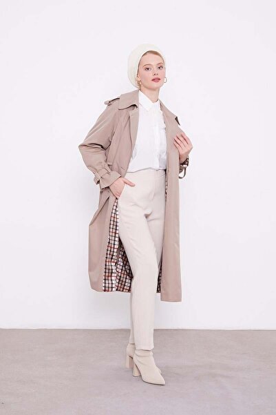 Levidor Stone Plaid Lined Trench Coat