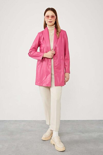 Levidor سترة فوشيا من الجلد الصناعي بدون بطانة