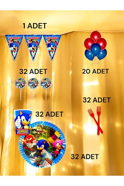 VibeHome Sonic Themed m Pack for 32 - Birthday Party and Fun Events