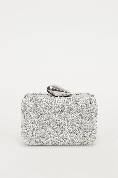 Levidor Mini Silver White Square Stone Evening Dress Clutch Bag