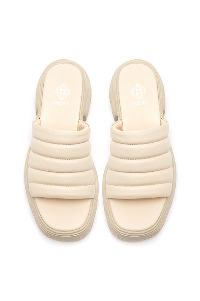 Desa Women's Ecru Puffer Leather Slippers