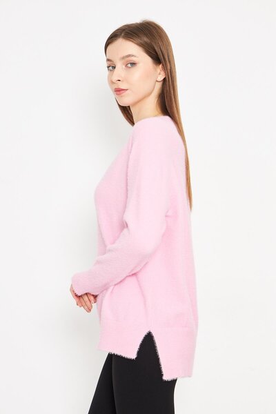 Irmak Kerekli Kadın Pembe Bisiklet Yaka Yumoş Oversize Triko Kazak 241205