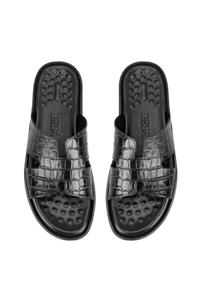 Desa David Чорні чоловічі тапочки зі шкіри з крокодилячим принтом