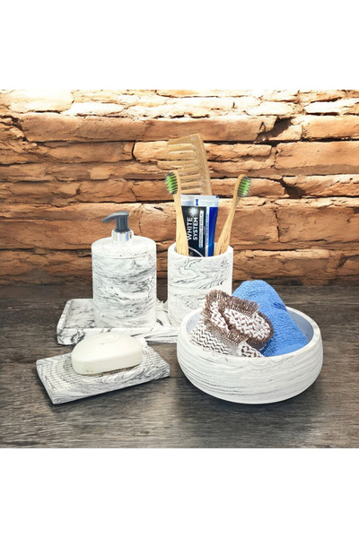 Chiko Mall Σετ αξεσουάρ μπάνιου από σκυρόδεμα με θέμα το φυσικό μάρμαρο (5 τε...