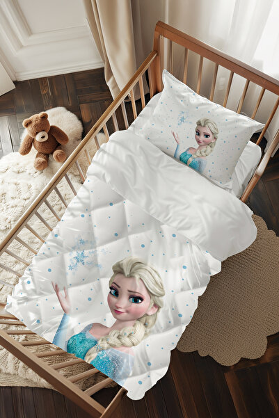 Talia Home Karlar Ülkesi Mavi Elsa Desenli Bebek Beşik Uyku Seti TLABG-307