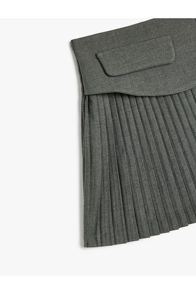 Koton New Season Pleated Skirt with Cap and Single Pocket