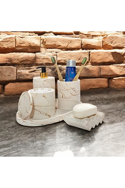 Chiko Mall Set de accesorii pentru baie din beton cu model de marmură, ca un ...