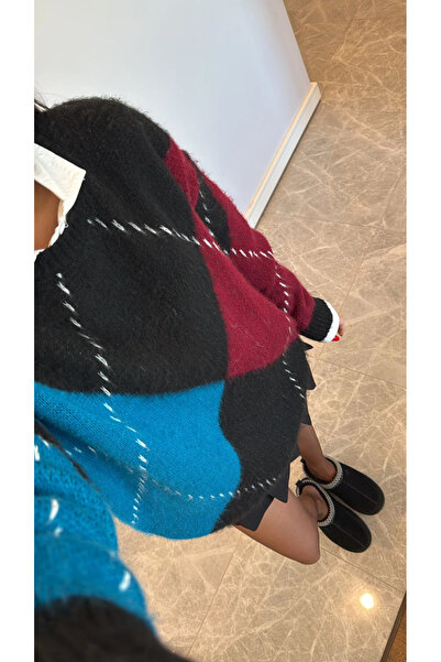 My Blog Claret Red - Modrý svetr s diamantovým vzorem - 7184