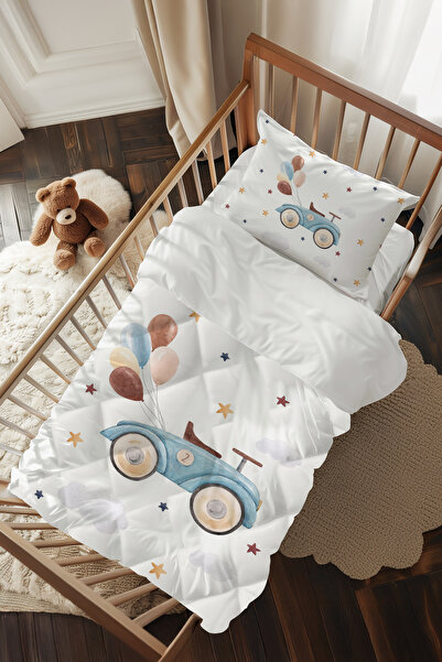 Talia Home Sevimli Araba ve Balon Desenli Bebek Beşik Uyku Seti TLABG-304